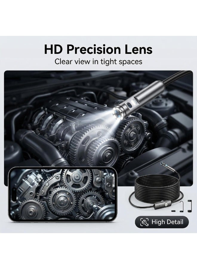 منظار داخلي، كاميرا منظار داخلي مع عدسة مزدوجة عالية الدقة وإضاءة، 6.6 قدم/2 متر، كابل شبه صلب، كاميرا منظار داخلي مع أضواء LED متوافقة مع أجهزة Android وiOS - Image 4